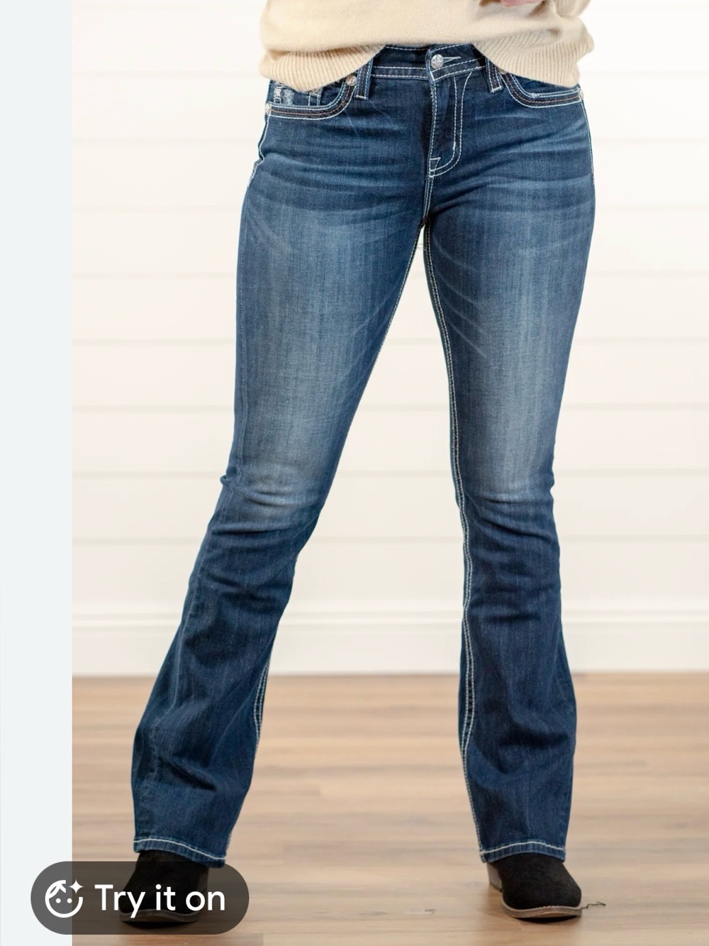 “MISS ME “Classic Women's Bootcut Jeans - Dark Blue, size 33/32